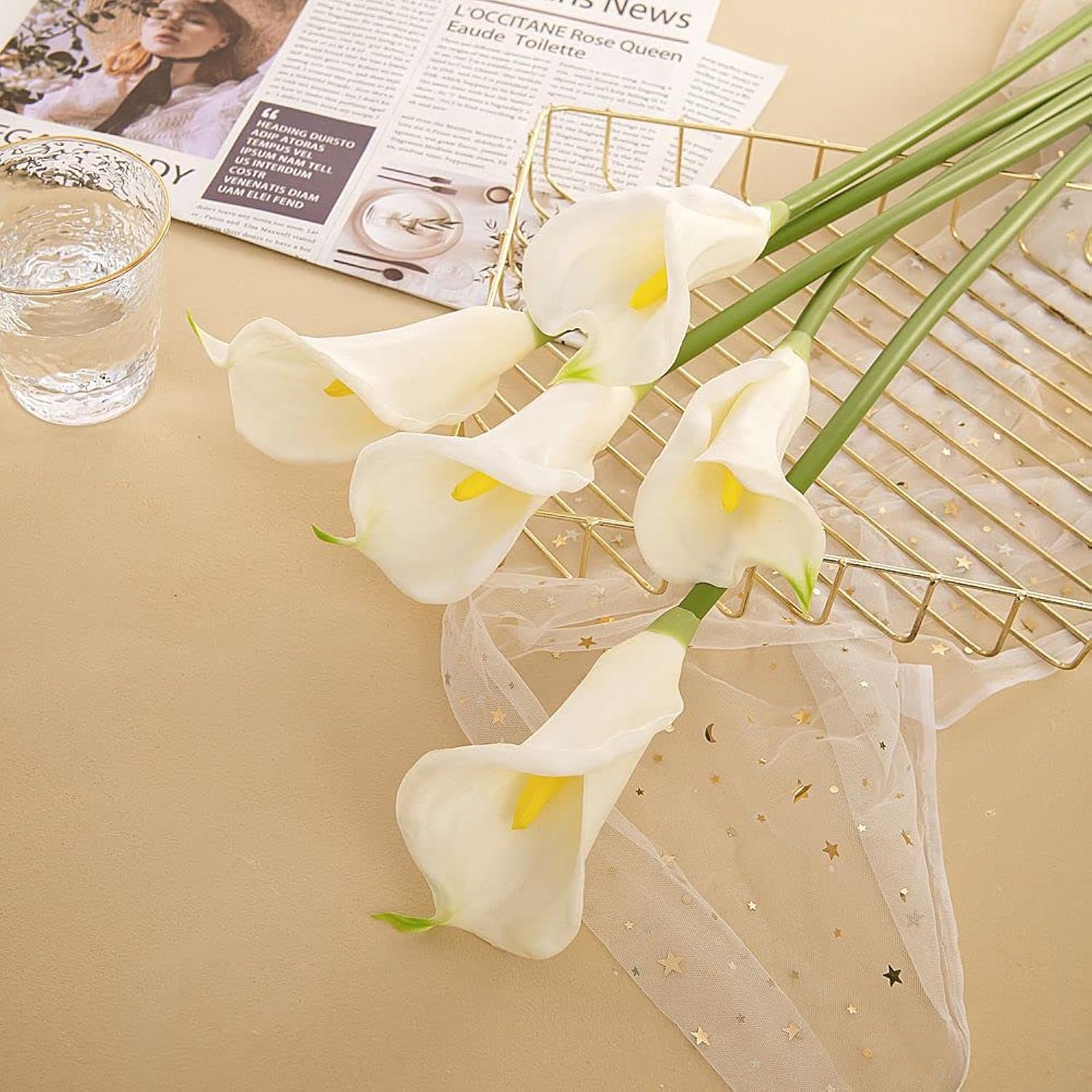 3Pcs Artificial Calla Lily Flowers,25~27''Long Stem Calla Lilies Artificial Flower, Fake Latex Flowers For Diy Wedding Bouquet Party Home Decor(White)