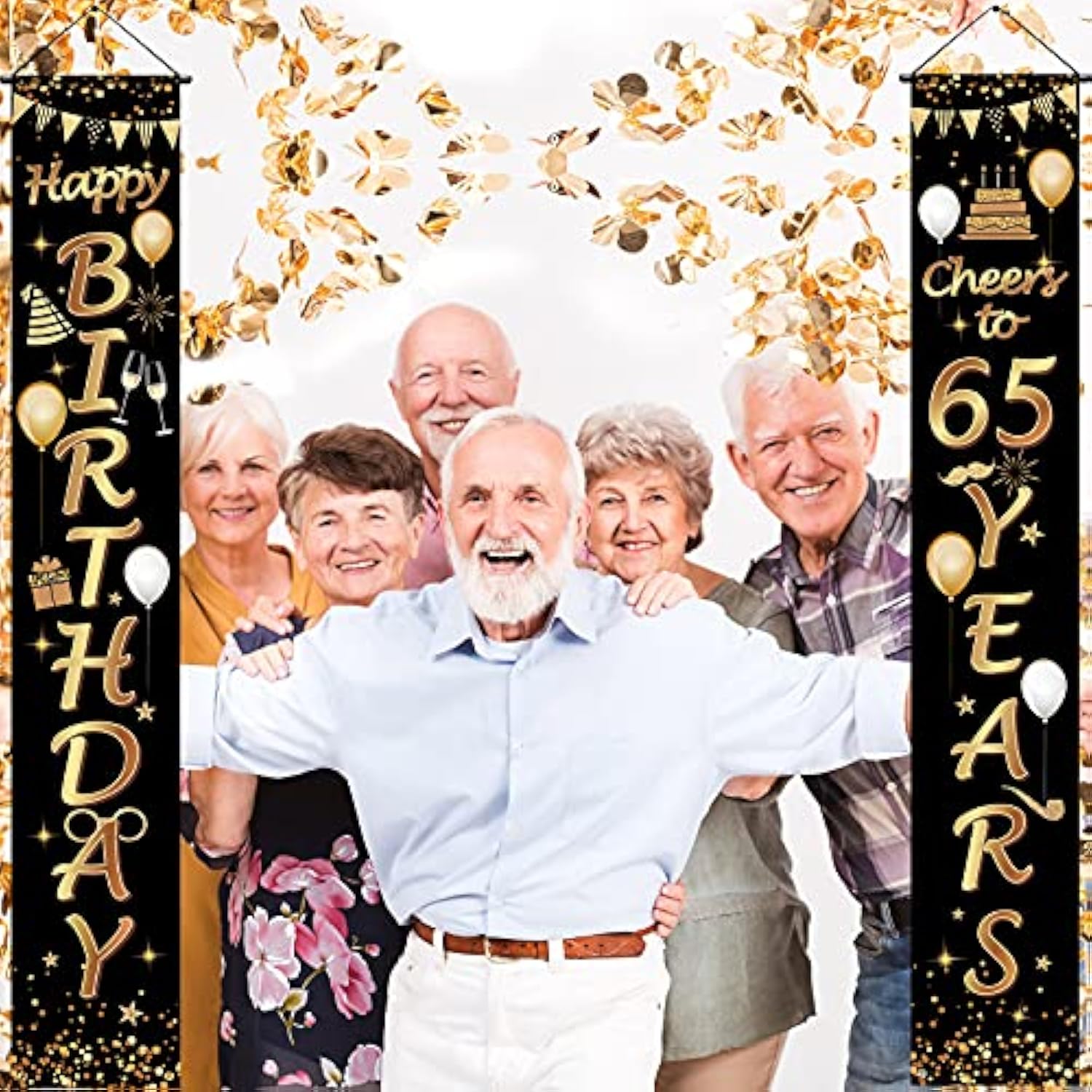 65th Birthday Porch Banners: Black & Gold Cheers to 65 Years