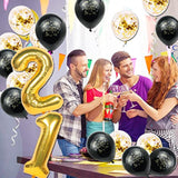 21St Birthday Decorations For Him, 21St Birthday Decorations With 40 Inch Gold 21 Number Balloons, Cheers To 21 Years Banner,Fringe Curtains And Cups Foil Balloons
