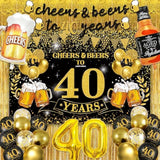 40Th Birthday Decorations For Men Women,Black And Gold Cheers To 40 Years Banner,40 Birthday Party Supplies,Happy 40Th Birthday Backdrop,40Th Birthday Balloons For Women Men