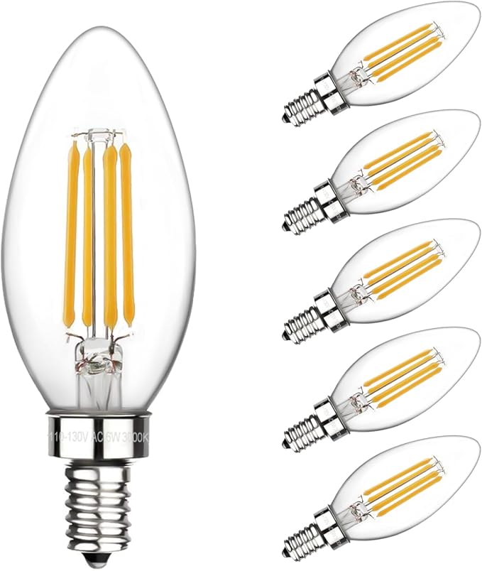 E12 Candelabra LED Bulbs 60W Equivalent B11 Dimmable 3000K Soft White Chandelier Bulbs 6 Pack