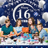 Navy Blue 16Th Birthday Decorations For Boys And Girls, Happy 16Th Backdrop, Tablecloth, Balloons Garland Arch Kit - Birthday Banner Party Supplies Bday Decor For Sweet 16 Year Old Teen