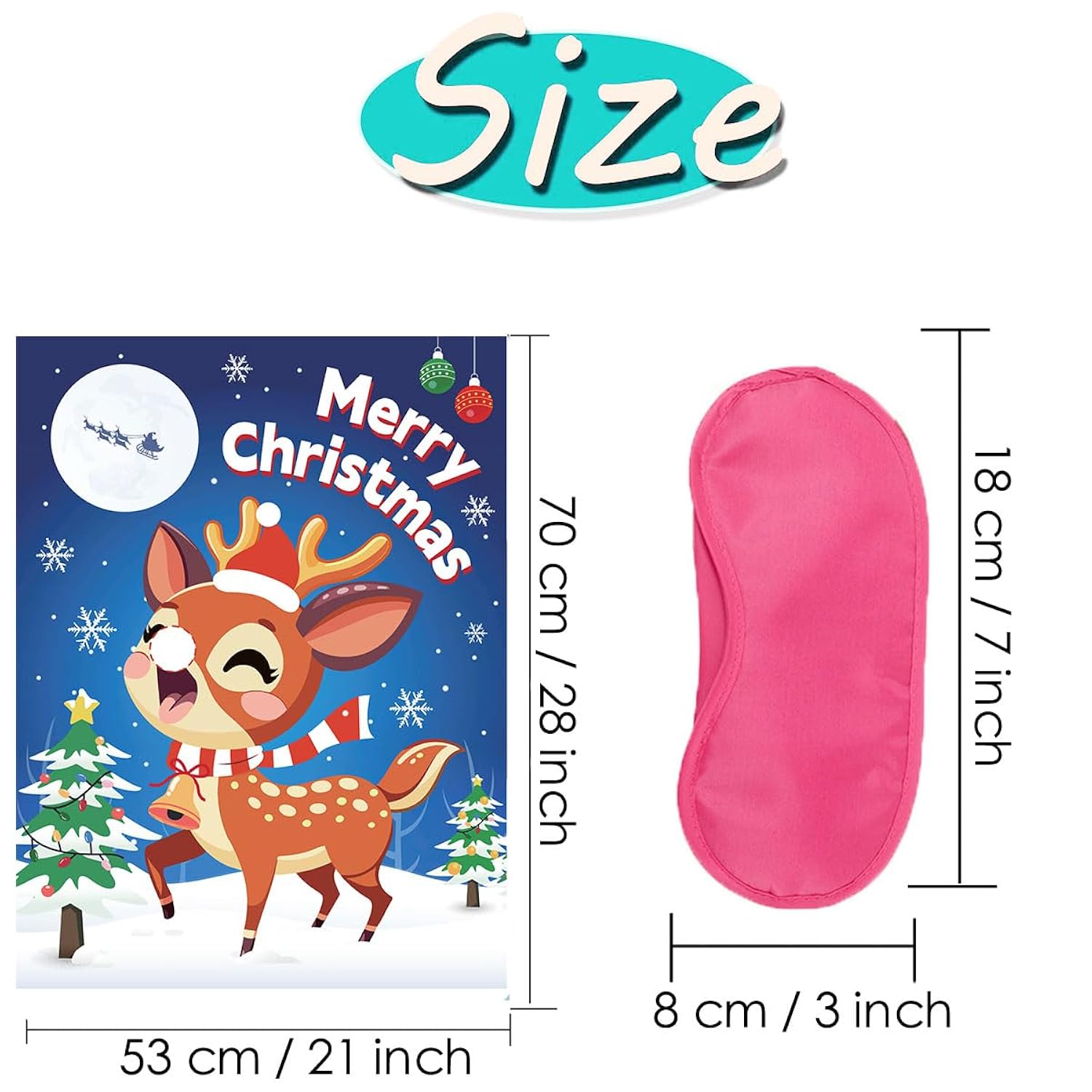 Christmas Games Pin The Noses On The Reindeer - Xmas Party Games Holiday New Year Activity 24 Stickers With 2 Blindfolds Winter Elk Party Supplies Pin Nose School Classroom Office Home Travel Trip
