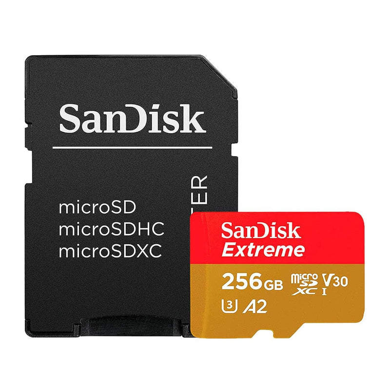 256GB Extreme microSDXC, 160MB/s, U3, V30, 4K, A2, C10, with Adapter