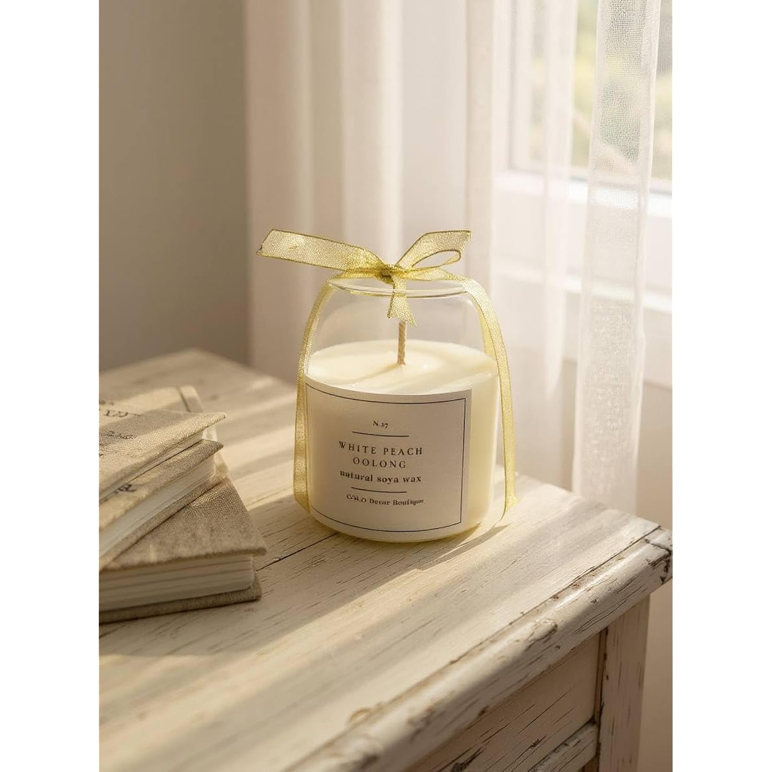 White Peach Oolong Scented Handmade Candle – Natural Soy Wax Blend | Soft Fruity Tea-Inspired Aroma | Handmade Candle | Gift For Birthday | Elegant Gift Candle By Decor Boutique