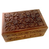 Gift Ideas~ Floral Carved Handmade Wooden Box 4 Inches By 6 Inches~Ideal For Storing Jewelry, Coins, Tartot Cards, Small Treasures, Urn Box & Etc (Floral Carved 4"X6")