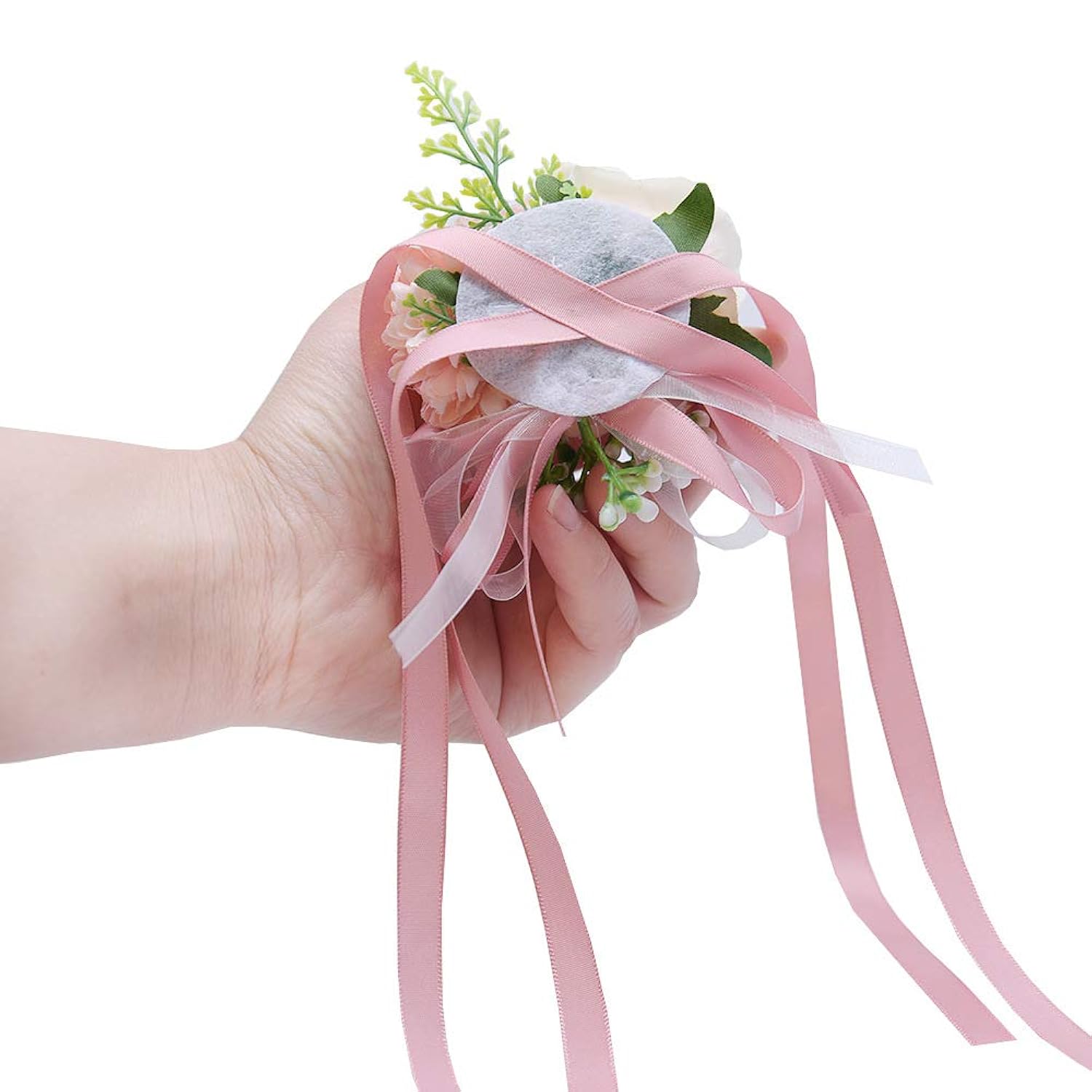 2Pcs Rose Flower Wrist Corsage Boutonniere Set Handmade Artificial Corsage Set Bride Hand Flower Men Boutonniere For Wedding Party Prom Decorations (Champagne)