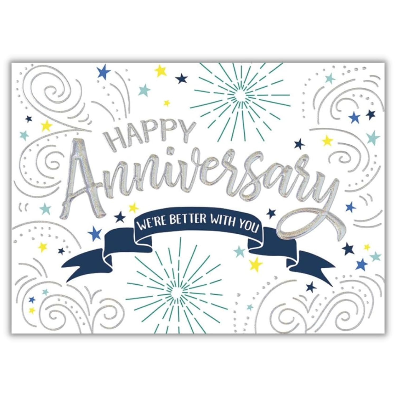25 Employee Anniversary Cards - Confetti And Stars Design With Silver Holographic Foil Embossing - 26 White Envelopes - Fsc Mix
