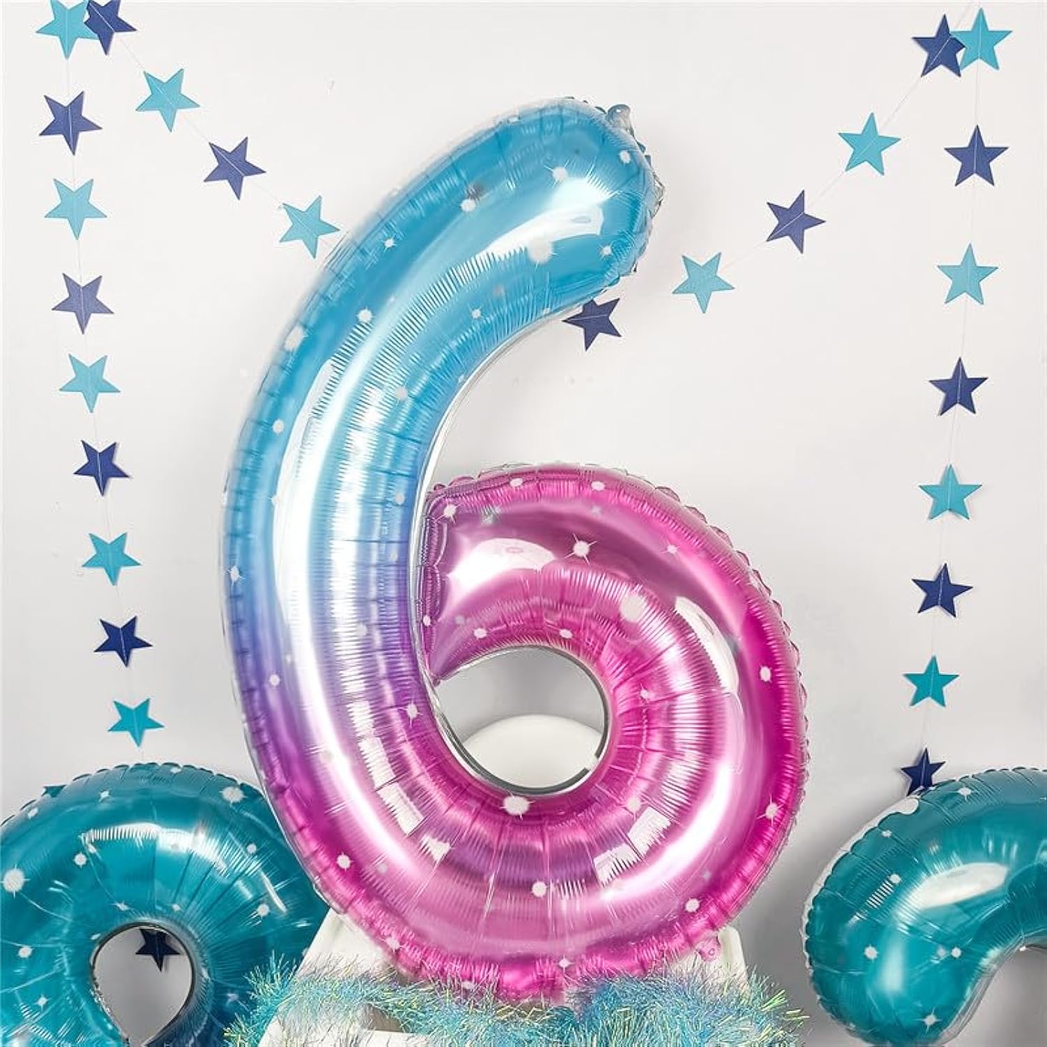 40 Inch Balloon Number 6 Blue Pink, Large Foil Mermaid 6 Balloons Number For Women, Starry Rainbow Globos De Numero 6 Helium Balloons For Girls 6Th Birthday Anniversary Graduation Party Decorations