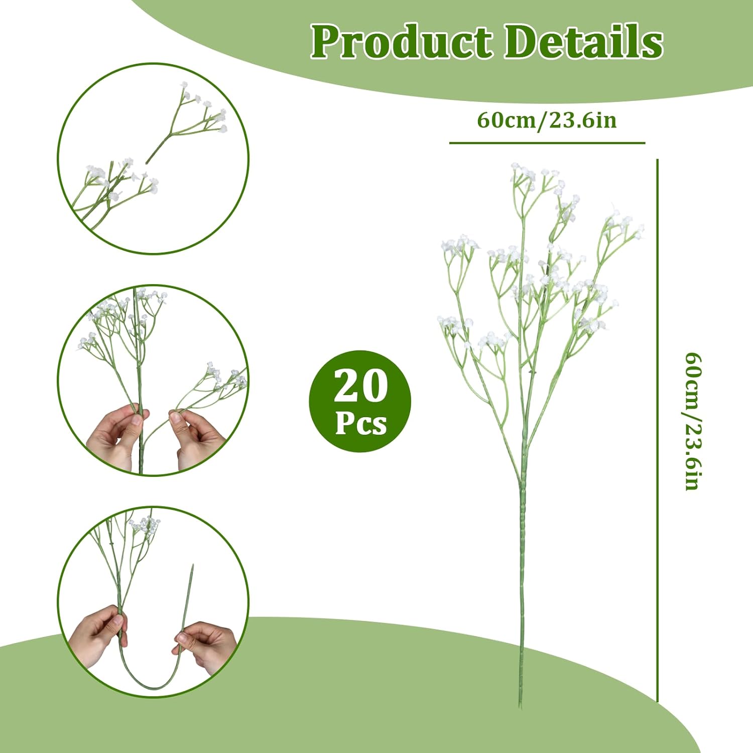 20Pcs Babys Breath Artificial Flowers, Faux Baby Breath Flowers Artificial Bulk White Wedding Decor Small Fake Babies Breath Flowers Real Touch, Gypsophila Floral Decoration For Christmas Wedding