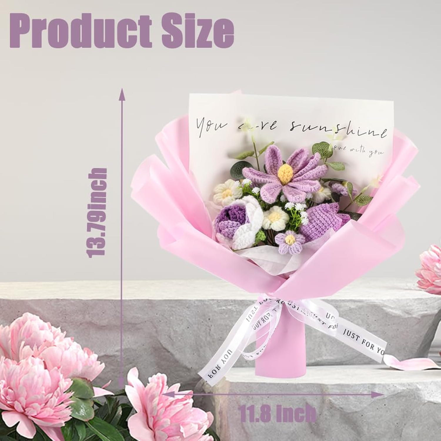 Crochet Flower Blooming Tulip Bouquet: Handmade Artificial Flower Knitted Bouquet For Festival Wedding Graduation Anniversary (Purple)