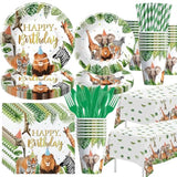 Jungle Safari Party Decorations For Birthday Baby Shower, Zoo Wild Animal Birthday Party Supplies, Paper Plates And Napkins Set, Cups, Straws, Cutlery, Tablecloth, 24 Guests