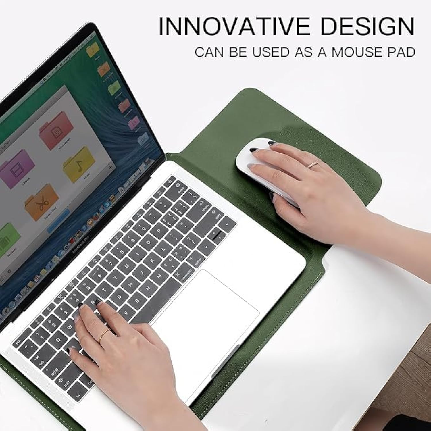Premium Leather Laptop Sleeve Compatible With 13/14/15-Inch Macbook Pro/Air, Dell Xps, Hp Spectre - Ultra Slim Protective Case (Green, 14 Inch Laptop)