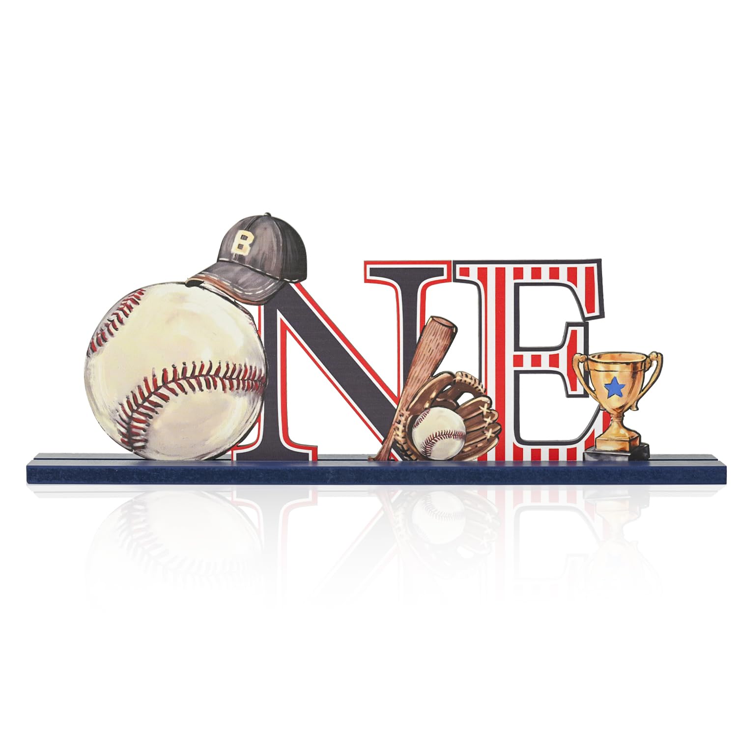 Smile Wooden Baseball Standing Decor Sports Themed Tabletop One Player For Game Room & Baseball Fans