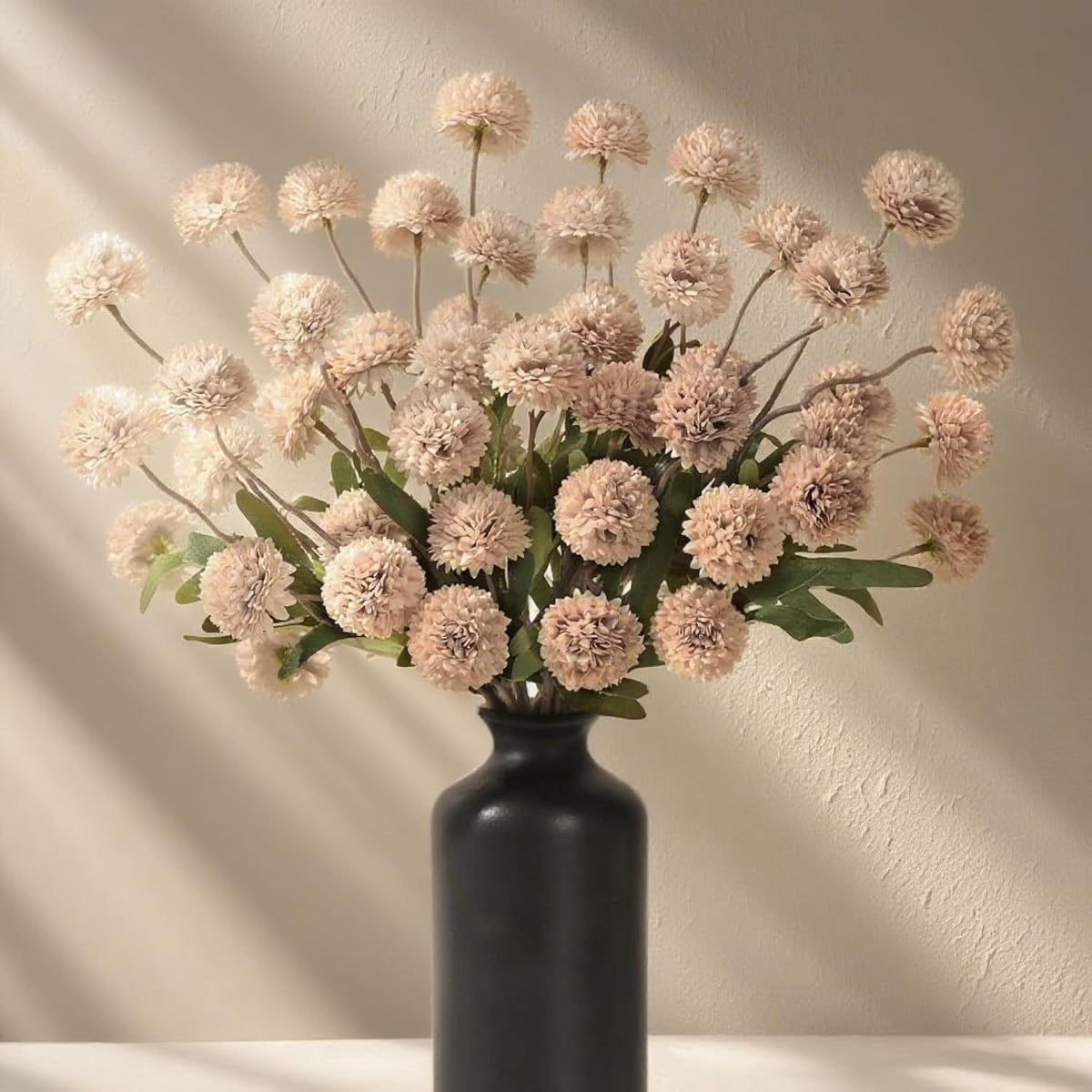 6Pcs Fake Flowers Faux Silk Pompon Mums, Bulk Fake Mini Chrysanthemums With Stems, Artificial Kiku Flowers For Vase Diy Centerpieces Bouquet Floral Arrangements Decorations, Beige