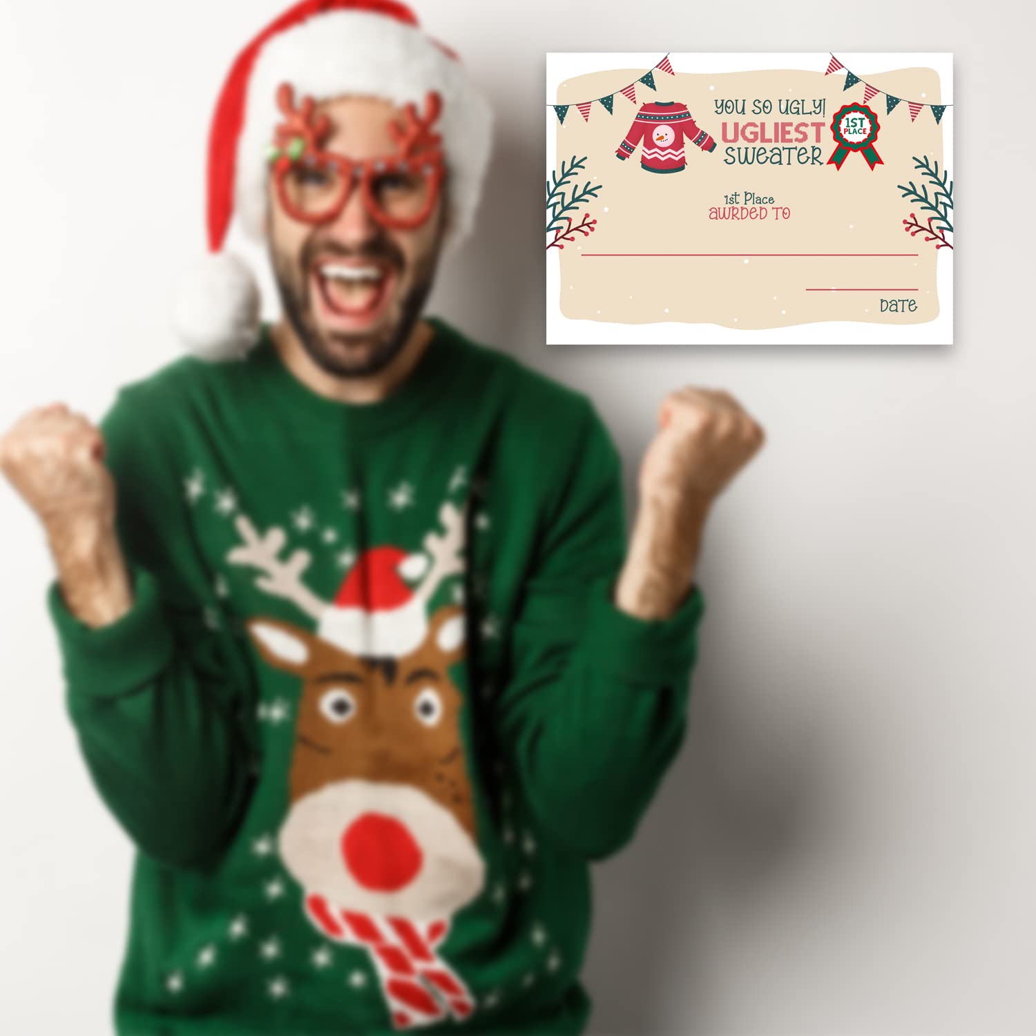 Ugly Christmas Sweater Voting Suit, Ugly Sweater Party Christmas Party, Tacky Christmas Party-1 Sign,1Awards And 50 Guessing Cards?51C?
