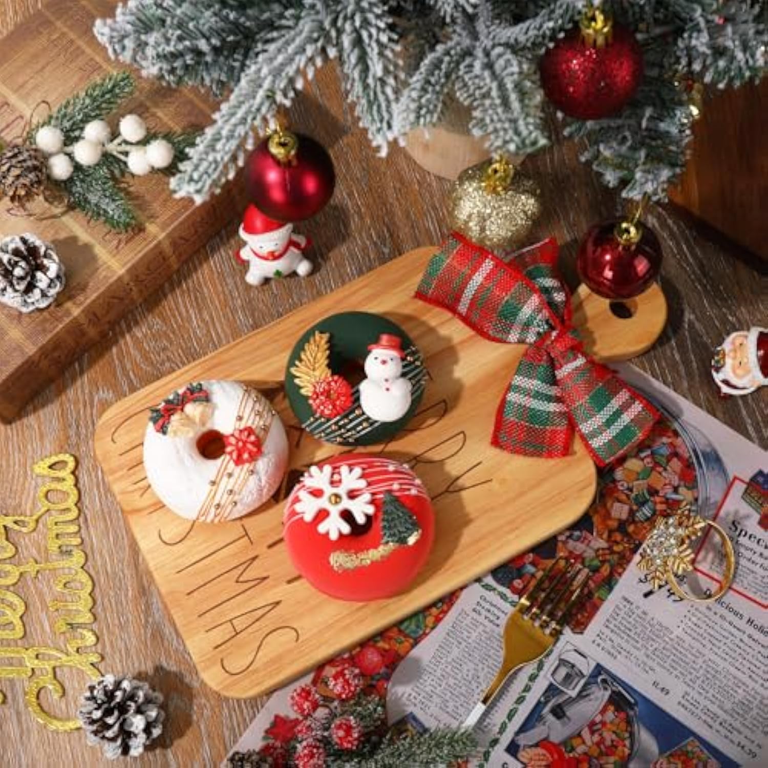 2 Pcs Merry Christmas Wood Cutting Board With Ribbon Xmas Tree Kitchen Charcuterie Board Serving Platter Tray For Winter Home Party Gift Decor