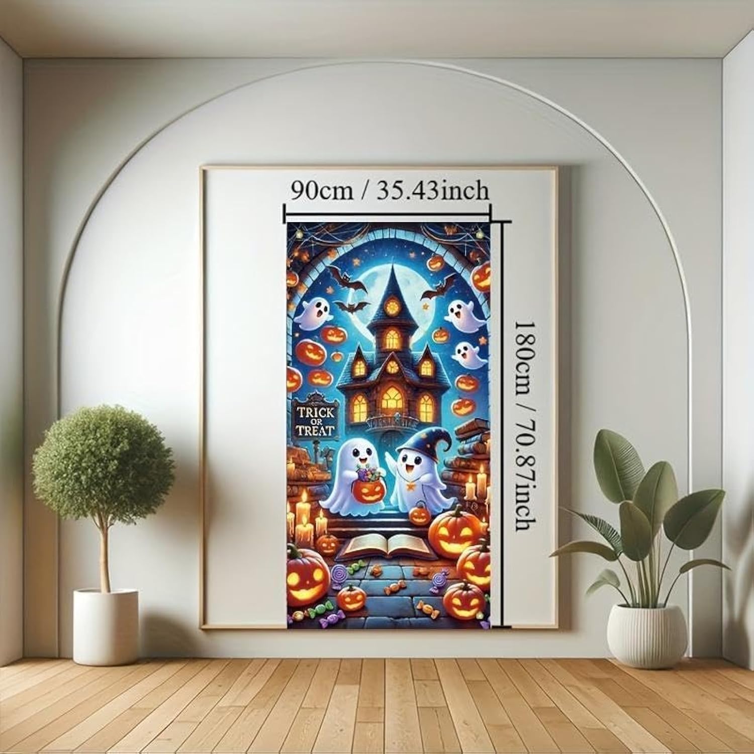 Halloween Banner 71x35 Inch Cute Ghost Pumpkin Trick or Treat Haunted Backdrop