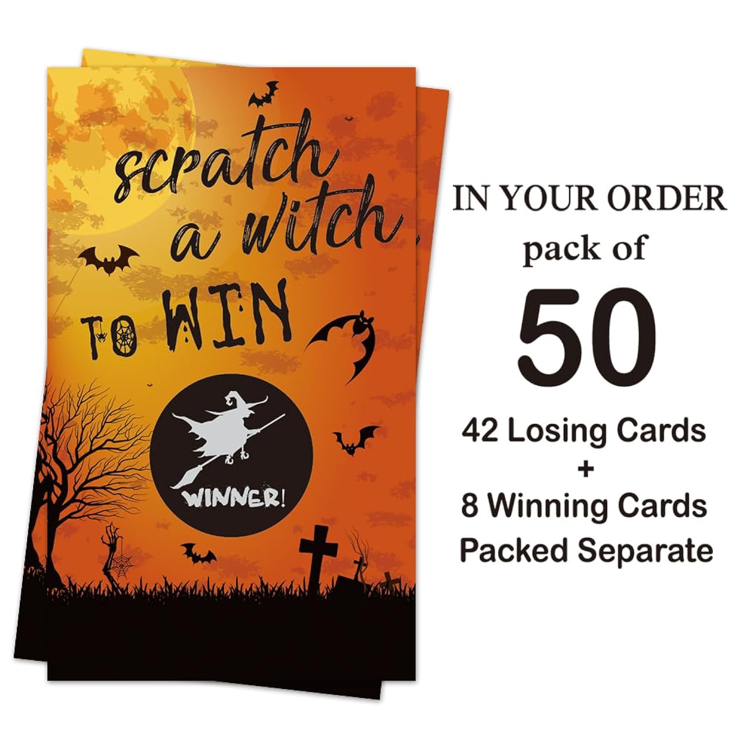 50 Pack Halloween Theme Scratch Off Game, Spider Witch Bat Halloween Scratch Card For Baby Shower Halloween Party Game Lottery Games Group Games Family Activity, Bridal Shower Activity And Idea