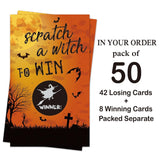 50 Pack Halloween Theme Scratch Off Game, Spider Witch Bat Halloween Scratch Card For Baby Shower Halloween Party Game Lottery Games Group Games Family Activity, Bridal Shower Activity And Idea