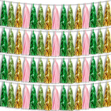 4P Sage-Green Pink-Gold Foil Fringe Metallic Tassel Garland, Tassels Banner Streamers For Parade Floats, Bachelorette, Wedding, Birthday, Halloween, Christmas, Bridal/Baby Shower Party Decorations
