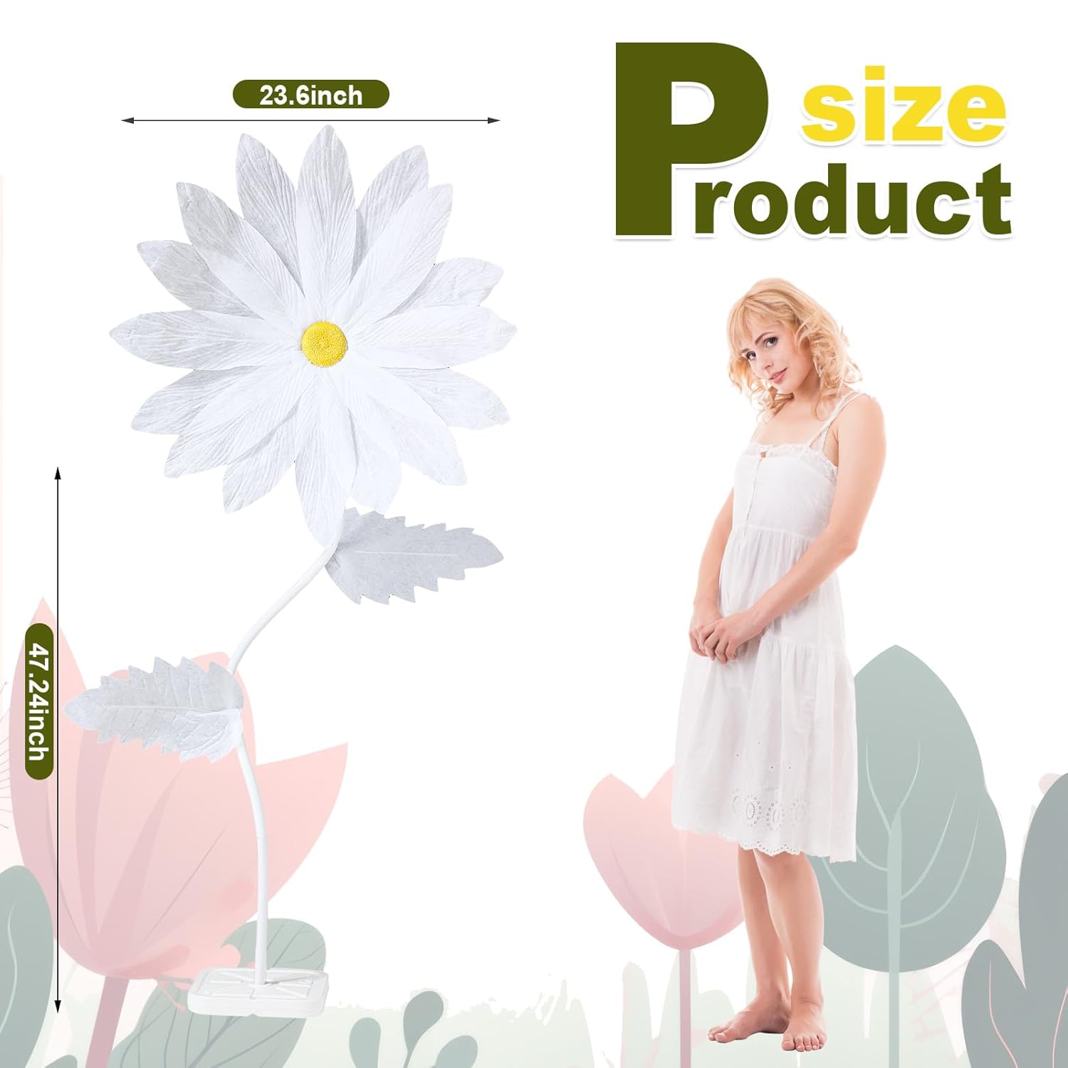 Large Daisy Flower 5.6 Ft Giant Flower For Decoration With Stand White Artificial Daisy Decor Wall Backdrop For Photo Props Birthday Wedding Party Graduation Window Display