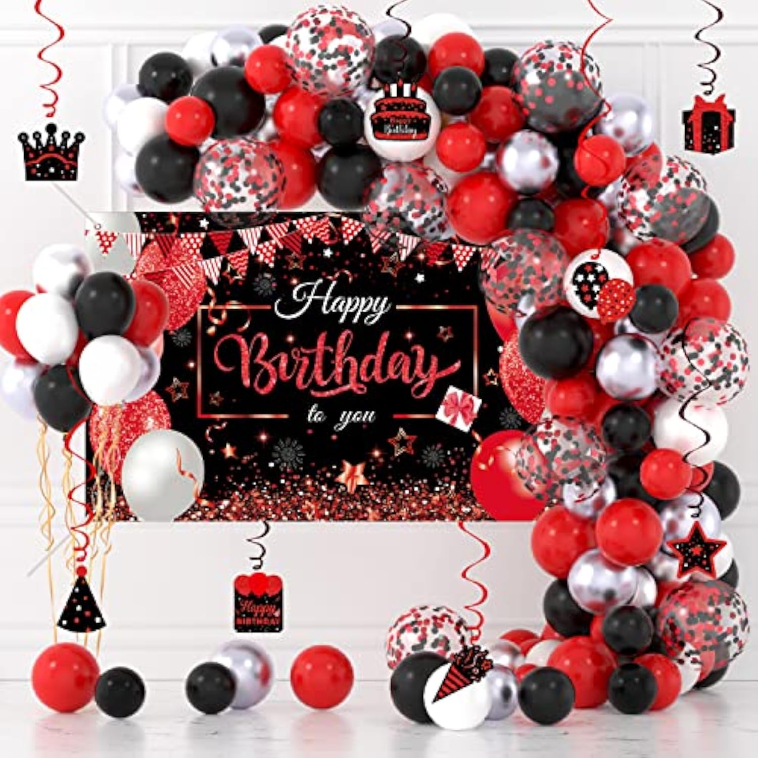 Red And Black Birthday Decorations, Red Black White Silver Balloons Ar