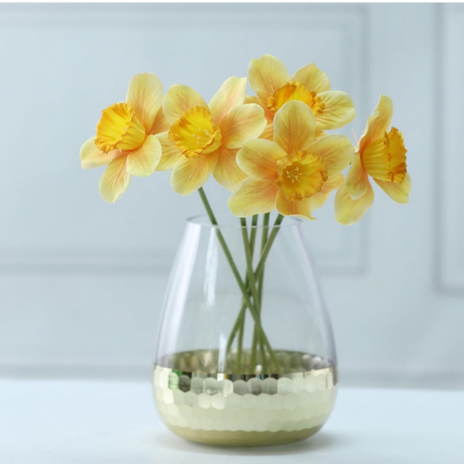 6Pcs Artificial Daffodil Flowers, Length Silk Narcissus Fake Flowers, Light Yellow Faux Daffodils Bouquet Floral Arrangement For Home Party Wedding Office Store Decor 15 Inch (Orange-Yellow)