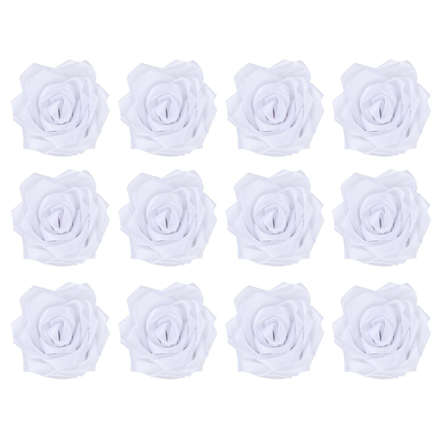 12 Pc Satin Rosas Eternas Heads For Wedding Quinceanera Bouquets, Valentine'S Day Floral Arrangements, Rose Flower Corsages, Headbands, Diy Home Decor, Satin Ribbon Craft Flowers (White)