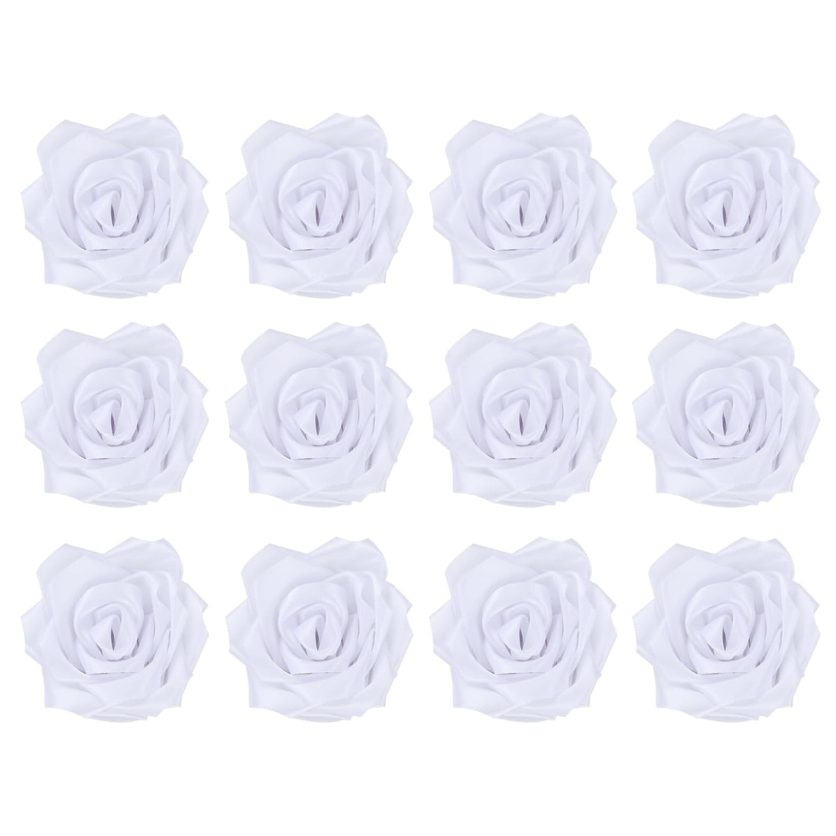 12 Pc Satin Rosas Eternas Heads For Wedding Quinceanera Bouquets, Valentine'S Day Floral Arrangements, Rose Flower Corsages, Headbands, Diy Home Decor, Satin Ribbon Craft Flowers (White)