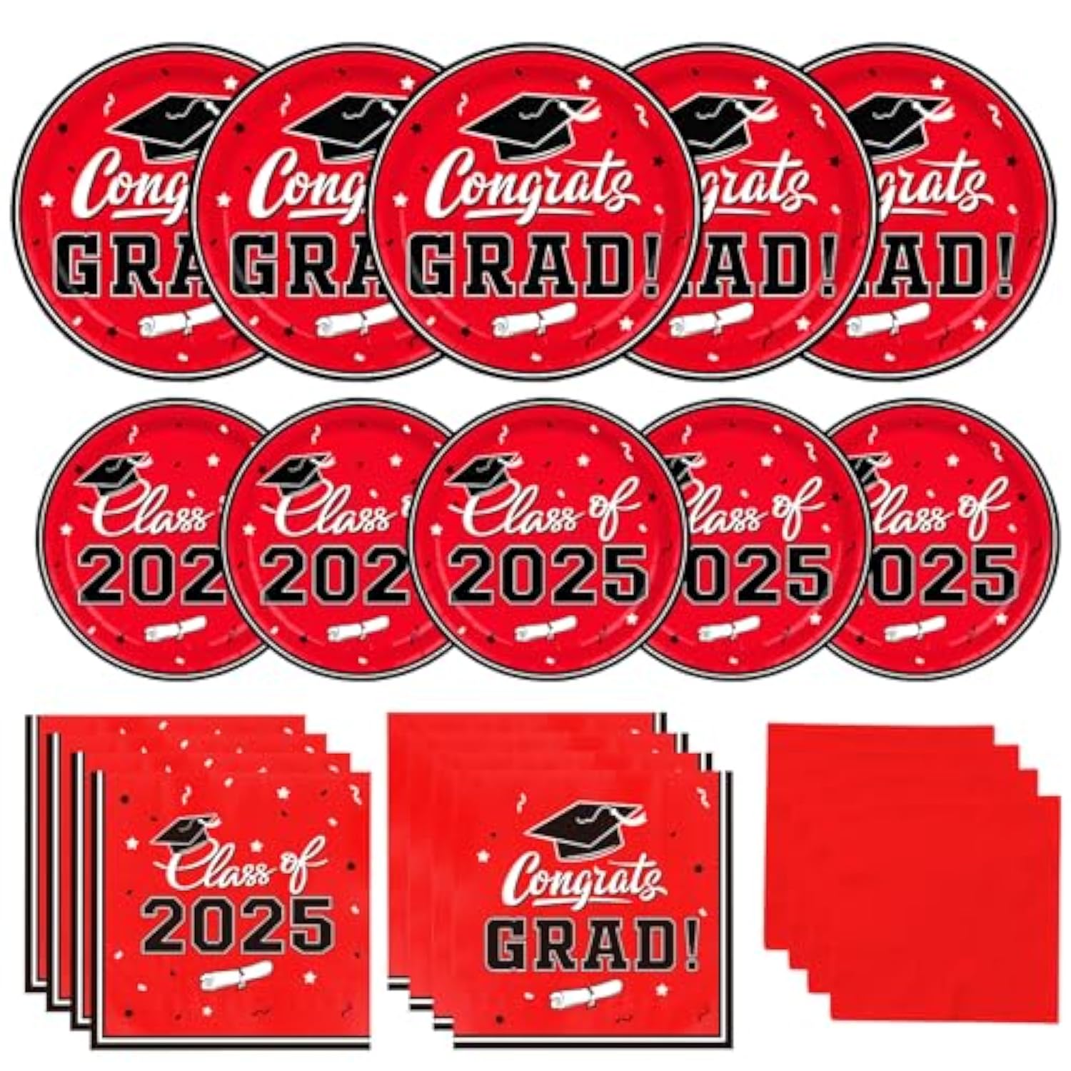 Graduation Decorations 2025 – Red Party Plates & Napkins Set for 50 Guests, Congrats Grad Supplies
