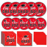 Graduation Decorations 2025 – Red Party Plates & Napkins Set for 50 Guests, Congrats Grad Supplies