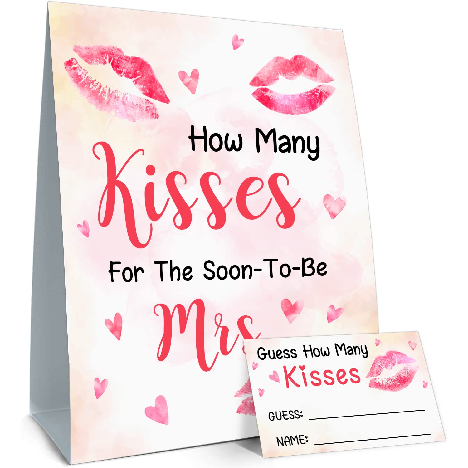 Bridal Shower Game,Guess How Many Kisses For The Soon To Be Mrs - Decorations, Party Favors For Bridal Showers, Weddings, Engagements - Game Cards Kit (1 Sign & 50 Cards)