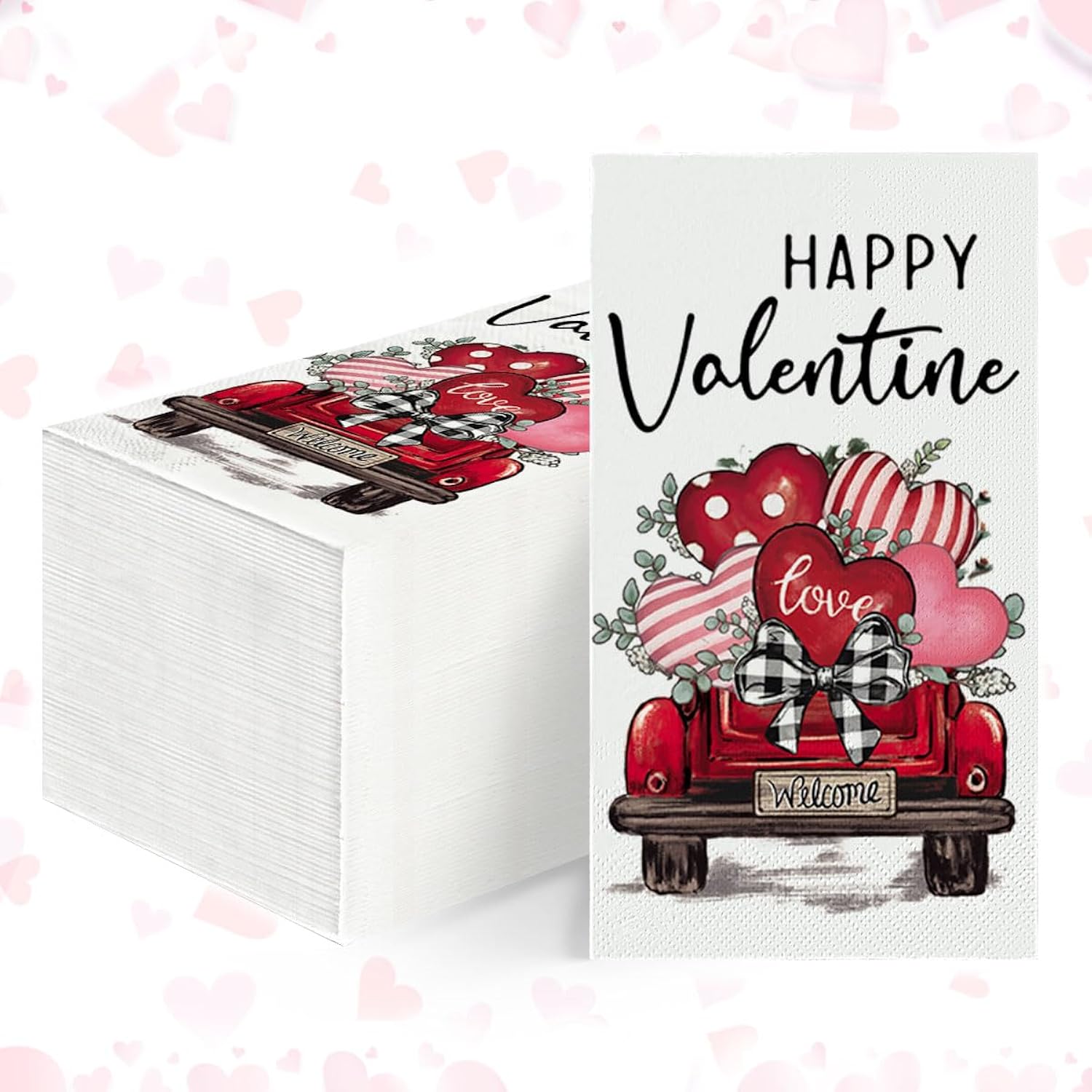 50 Valentine Disposable Paper Decorative Guest Napkins, Tiny Love Hearts Car Hand Towel For Party Lunch Dinner Kitchen Bathroom