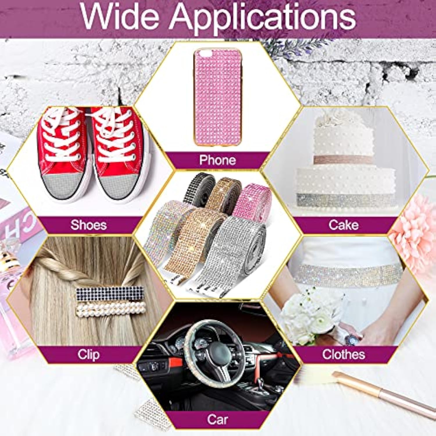 6 Rolls Self Adhesive Crystal Rhinestone Ribbon Diamond Bling Ribbons