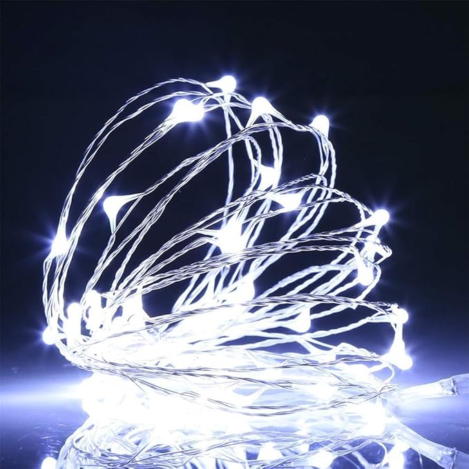 Battery Operated Dewdrop Fairy Lights 10FT 30 LED Cold White String Lights with Timer for Christmas Halloween Party Home Decor