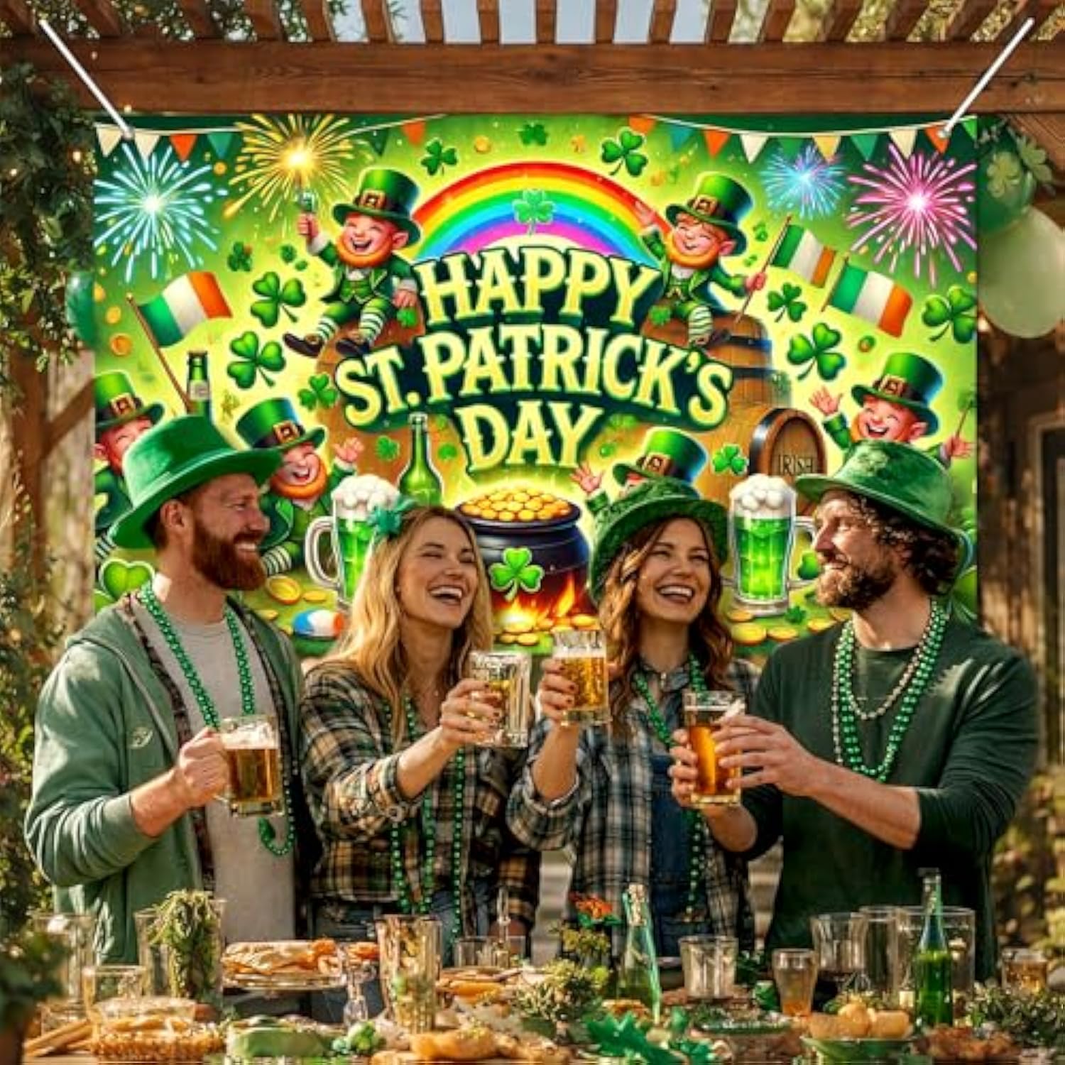 St. Patrick'S Day Banner 71X43 Inch Leprechaun Shamrock Irish Party Decorations Outdoor Porch Entrance Celebration Green Holiday Display Background For Happy St. Patrick'S Day Decor