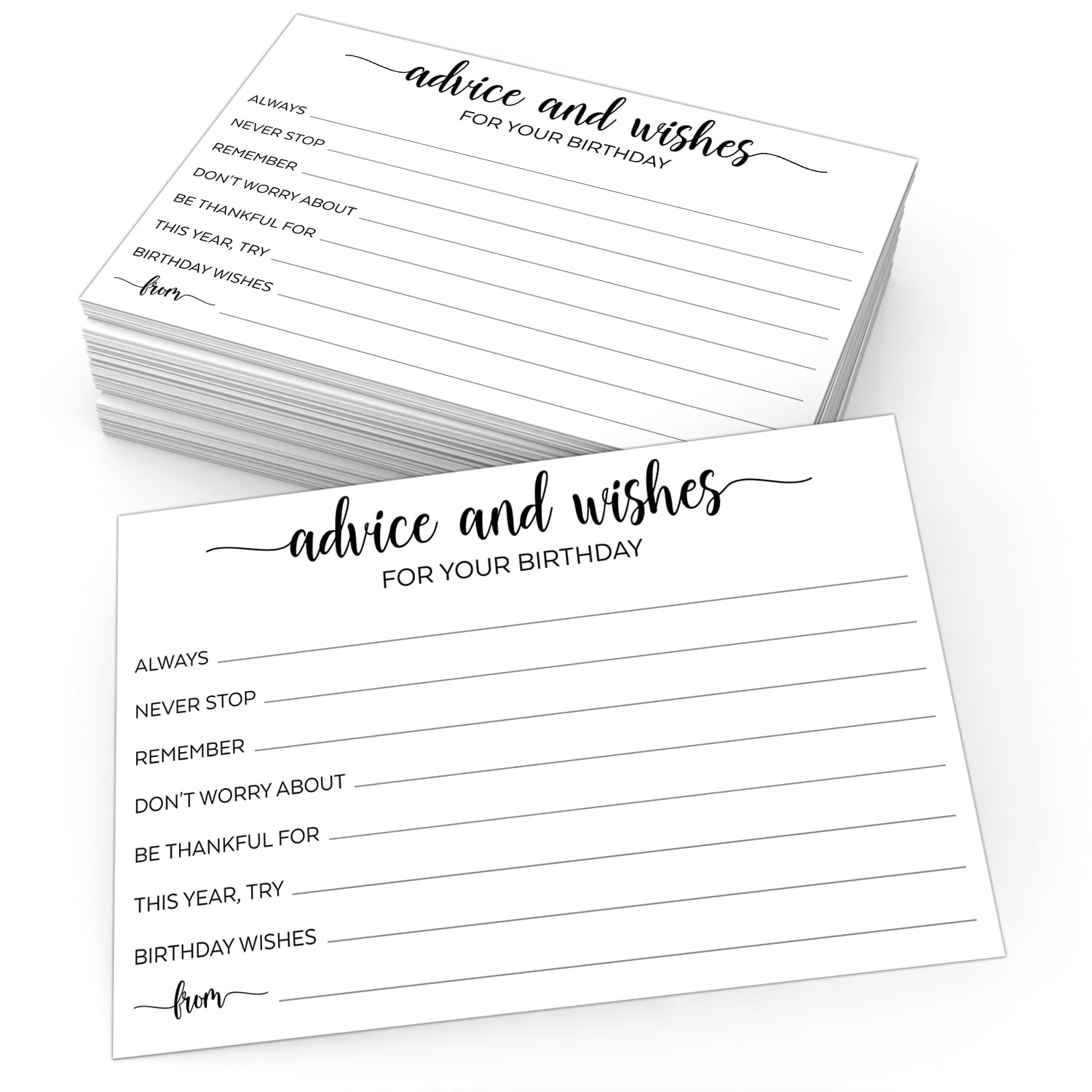 Birthday Wishes And Advice (50) 4X6" White Cards - Good Advice, Best Wishes, Memories Cards - Bday Party Idea Activity - Sweet 16, 30Th, 40Th, 50Th - Fun Ad Lib Prompts - Made In Usa
