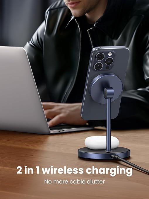2 in 1 MagSafe Compatible Wireless Charging Stand for iPhone 12 to 17 and AirPods