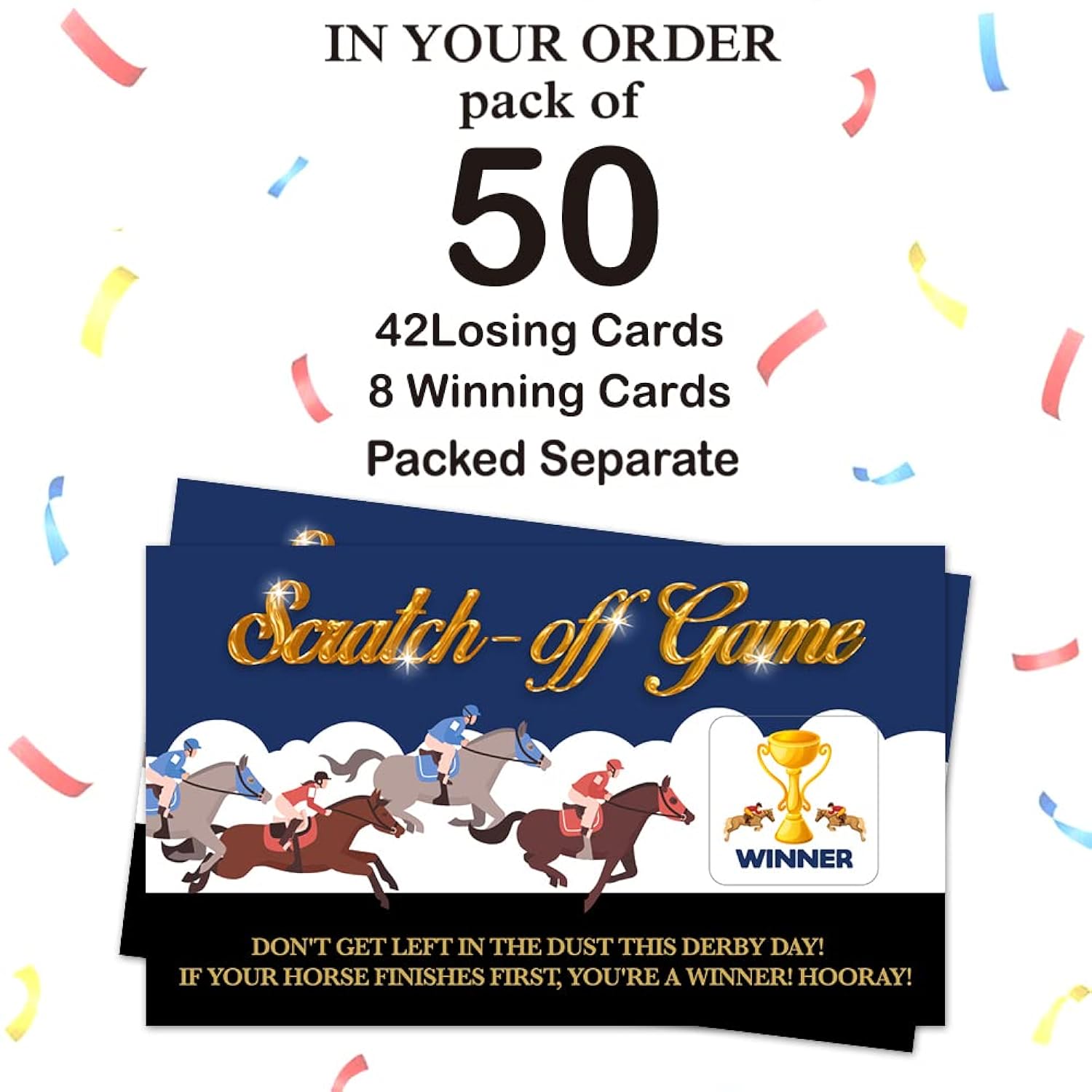 50 Pack Horse Race Scratch Off Cards, Kentucky Horse Derby Scratch Game For Birthday Party, Kentucky Derby Themed Party Supplies, Racing Raffle Tickets Lottery Game For Baby Shower Group Game