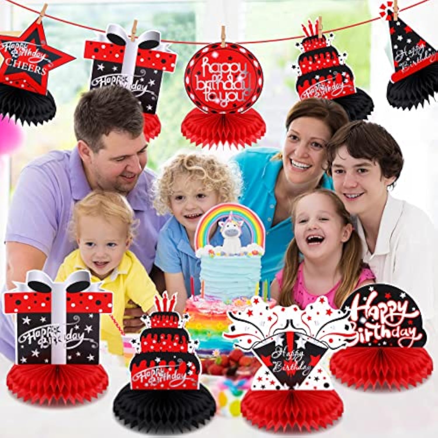 9 Pcs Red And Black Birthday Decorations Table Honeycomb Centerpieces