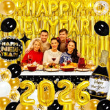 2026 New Years Eve Party Supplies Set, New Year Decorations 2026, Gold Black Party Balloons Supplies Happy New Years Decoration with 2026 Balloons, Happy New Year Banner, Foil Balloons, Fringe Curtain