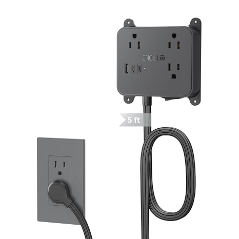 Ultra Thin Flat Extension Cord Power Strip with 3 Outlets and 3 USB Ports for Home and Bedroom