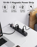 Black Power Strip Surge Protector with 6 Outlets and 4 USB Ports for Garage and Workshop