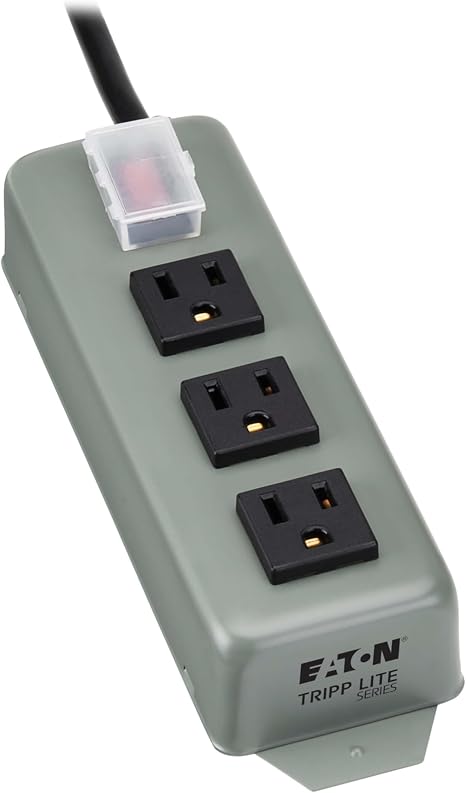 Heavy Duty 3 Outlet Metal Power Strip with 6FT Cord and Mountable Design for Garage and Workshop