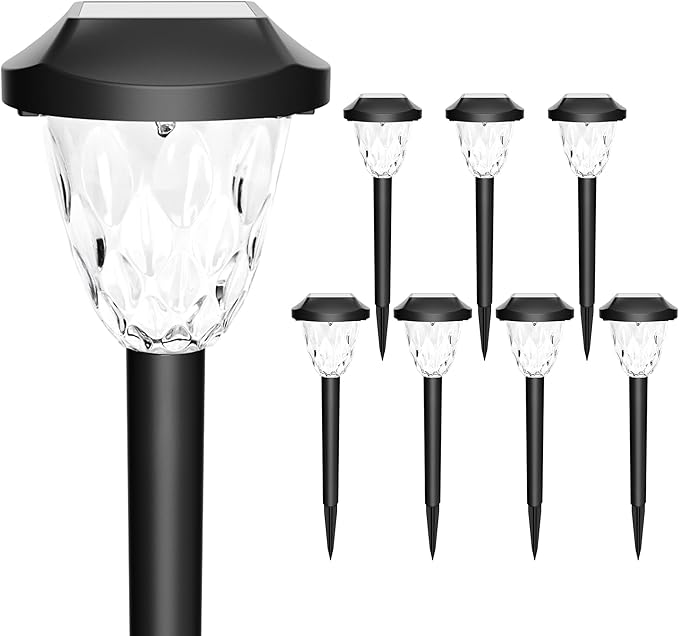 8 Pack Solar Pathway Lights Waterproof Auto On Off Outdoor Garden Walkway Lights