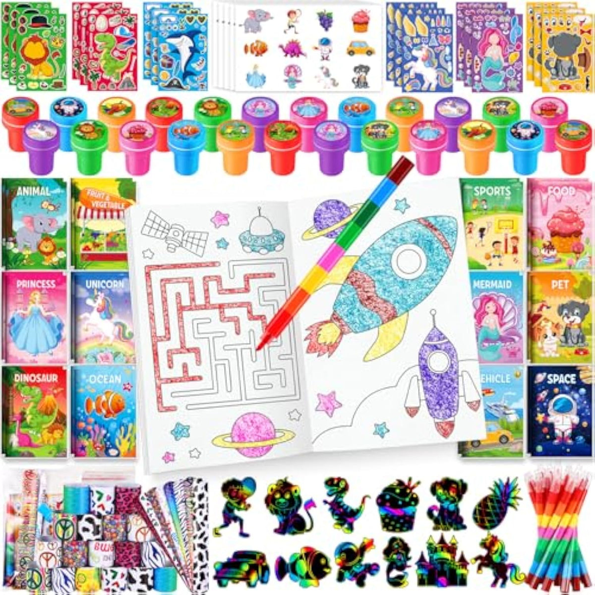 96Pcs Kids Party Favors Mini Coloring Books Crayon Slap Bracelets Stickers Set Bulk For Kids 4-8-12 Classroom Birthday Gifts Goodie Bags Pinata Stuffers School Rewards Crafts Supplies
