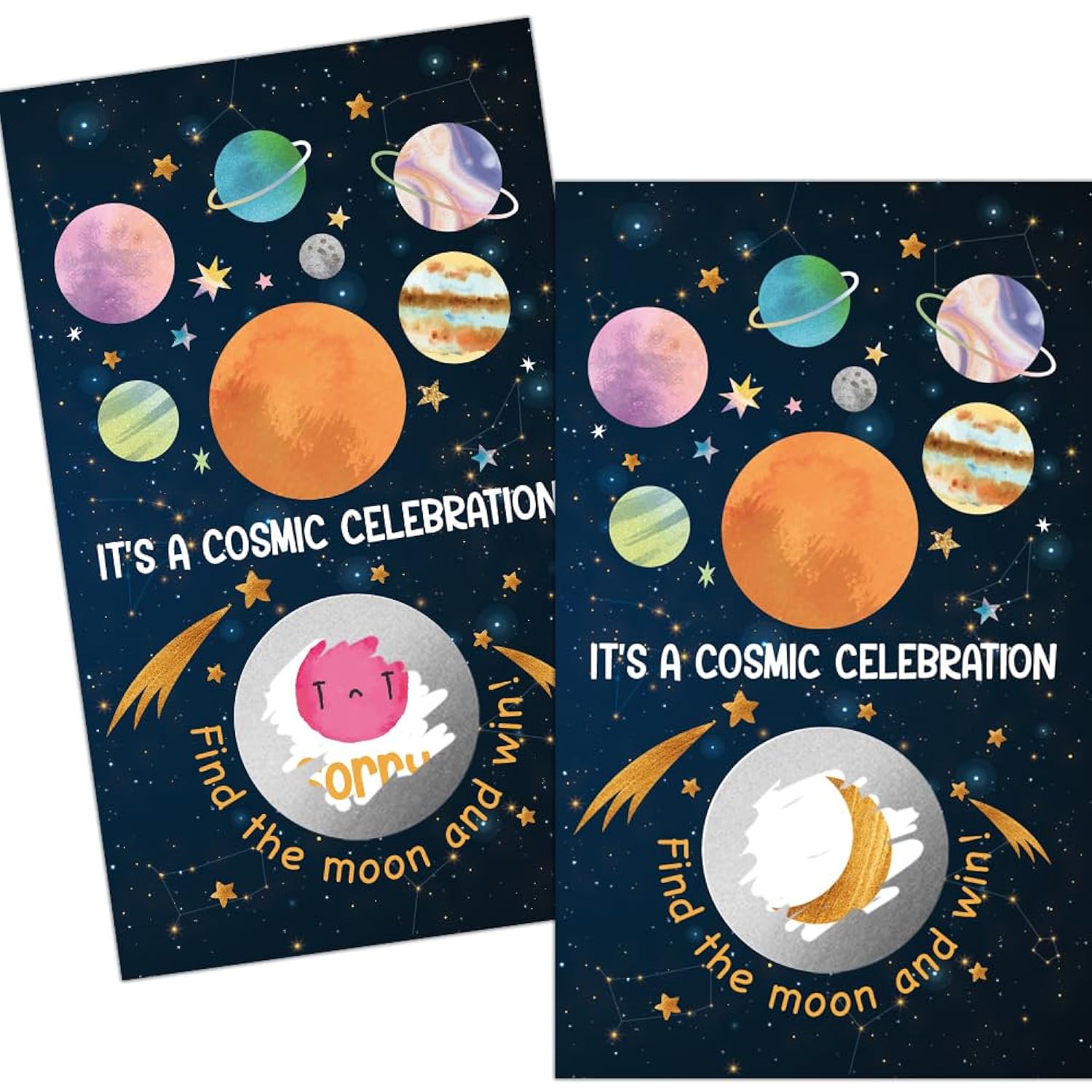 50 Pack It'S A Cosmic Celebration Theme Scratch Off Game, Planet Scratch Card For Baby Shower Game Baby Shower, Birthday Party Activity, Festive Raffle Tickets Class Reunion Scratch Off Game