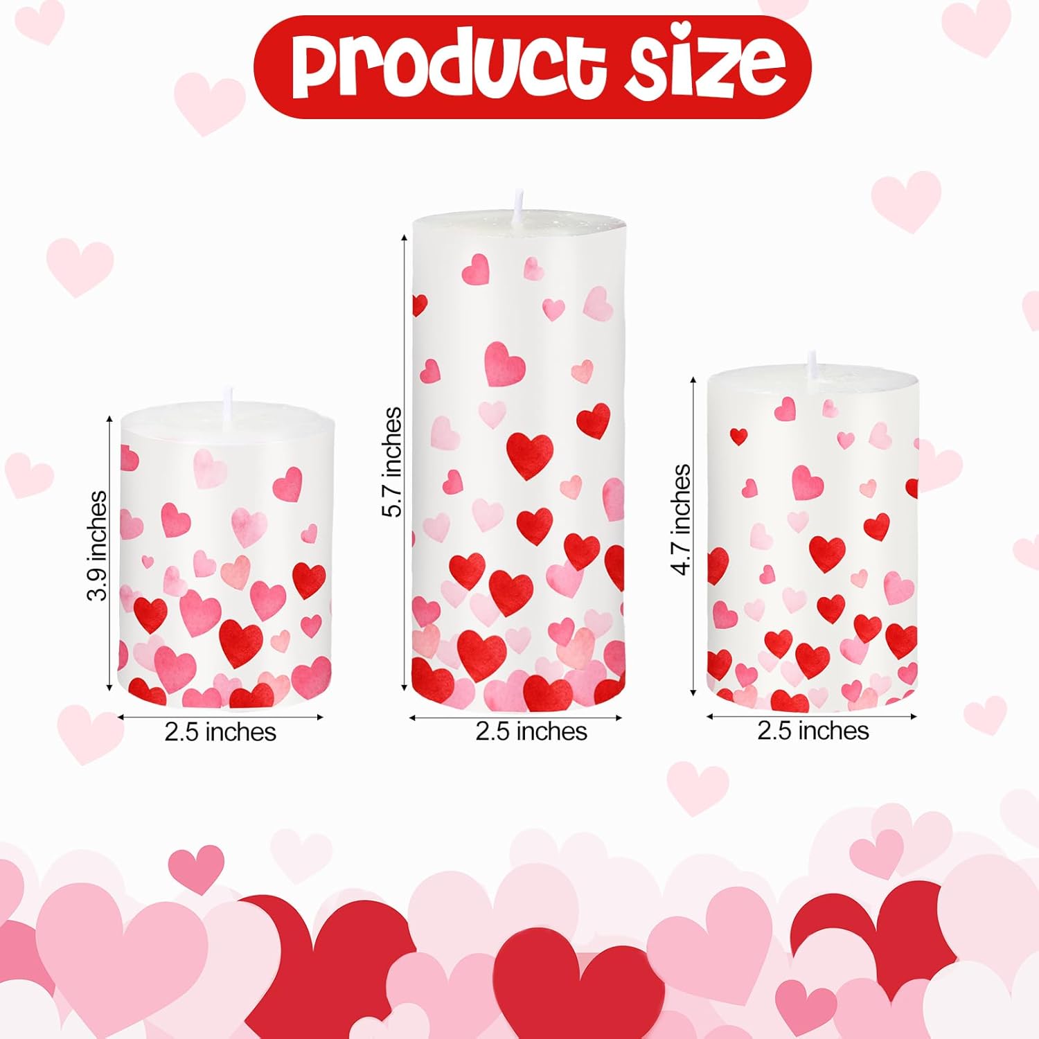 Set Of 3 Valentine'S Day Pillar Candles Decor Red Heart Pillar Candles Gifts For Party Decorations Table Home Decor Spring Celebrations
