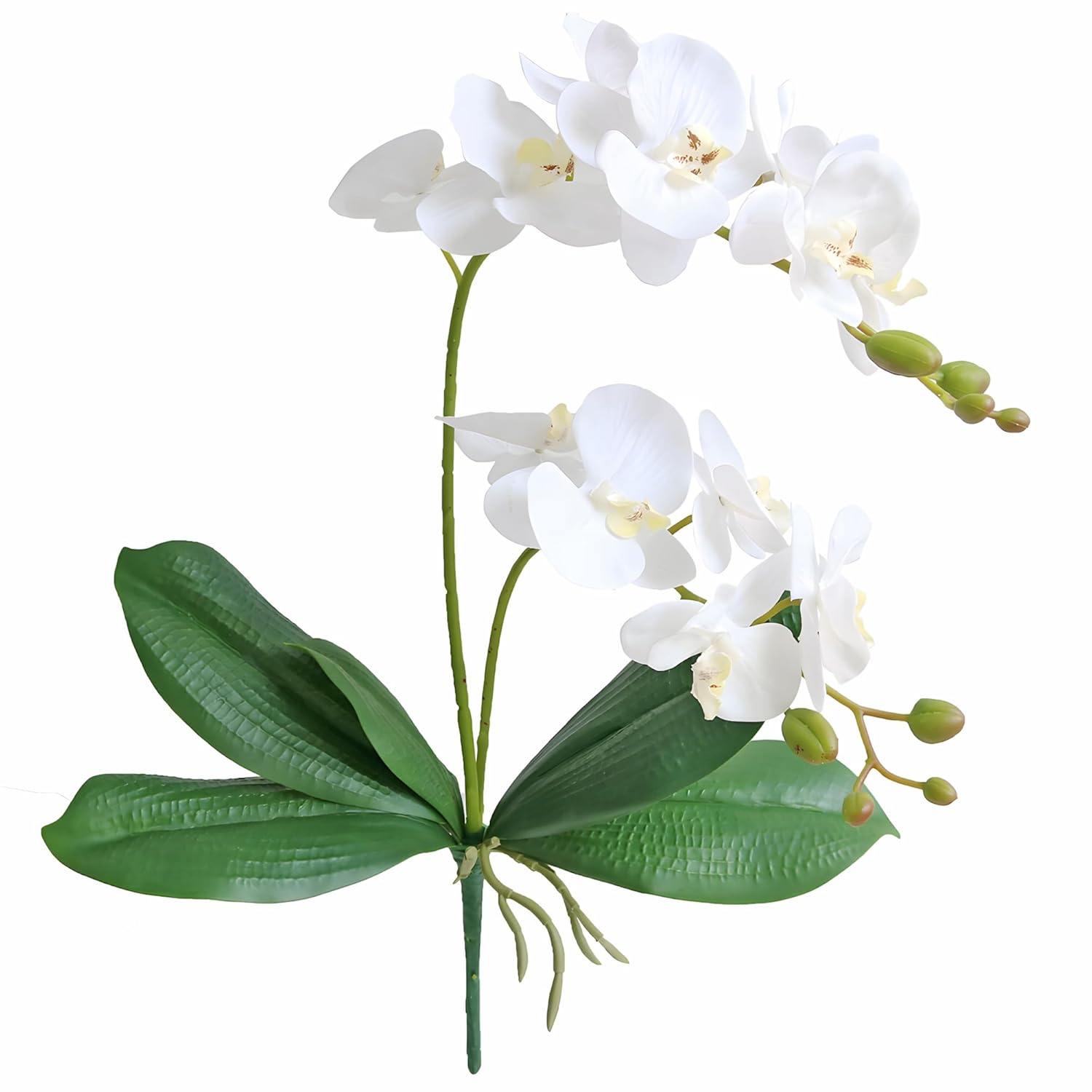 Artificial Phaleanopsis Flowers Fake Orchids Leaves Branches For Home Bonsai Garden Decoration (White)